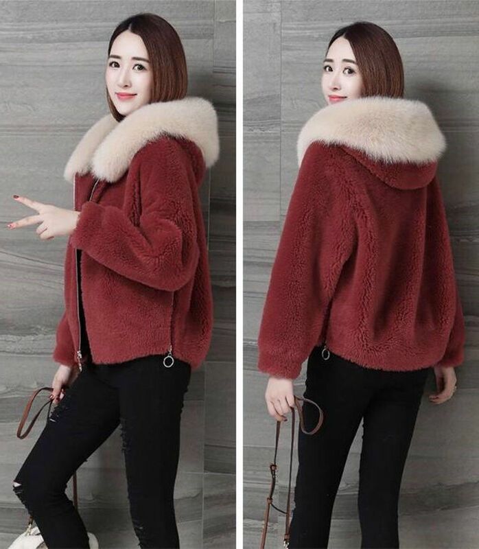 Jaqueta curta de pele sintética feminina, casaco de inverno, Jaqueta de pelúcia raposa imitada, roupas fashion, 2023