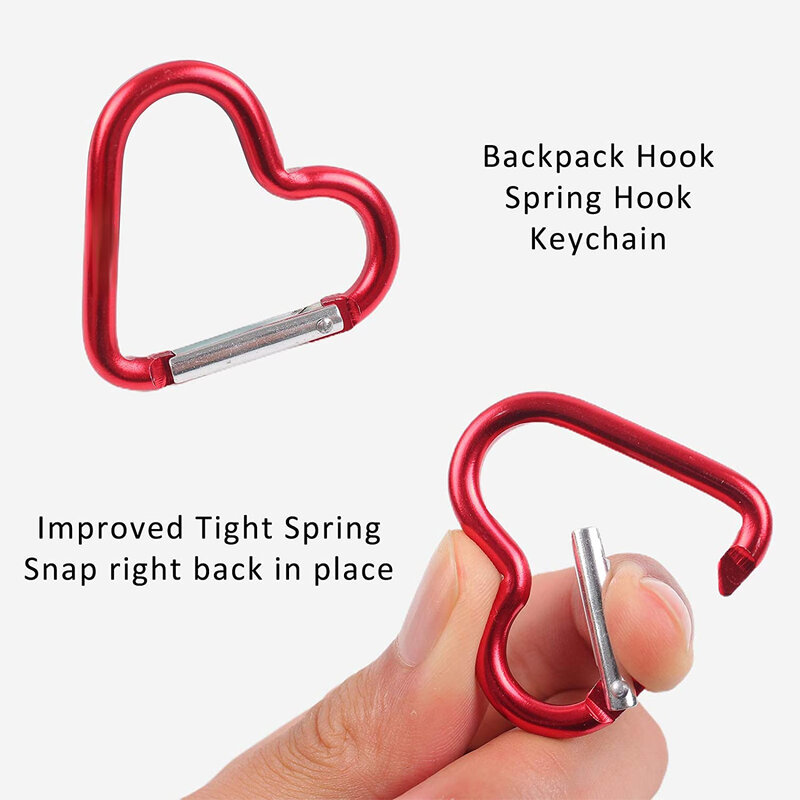 10pcs Heart Shaped Carabiner Outdoor Climbing Camping Bold Aluminum Alloy Locking Clasp Keychain Multi Survival Gear Travel Kit