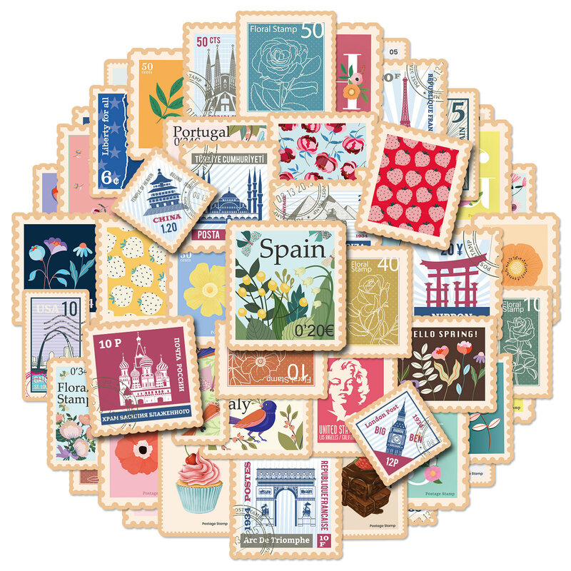 Pegatinas de sellos de la vieja escuela, 50 piezas, sobres de arte, pegatinas de sello, álbum de recortes, pegatinas decorativas DIY