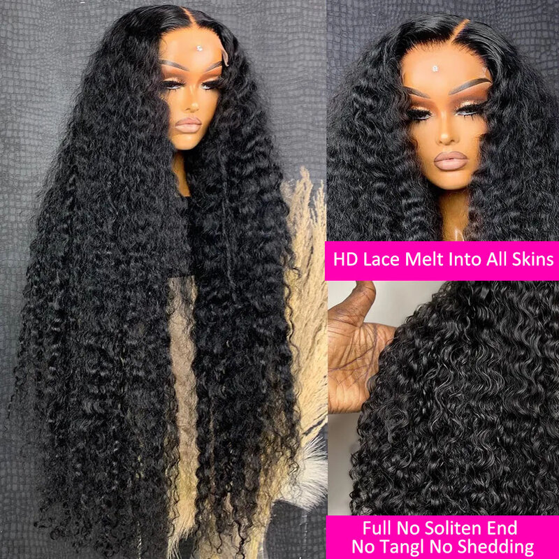 Peluca de cabello humano rizado con malla Frontal para mujeres negras, pelo brasileño predespuntado, onda profunda, 40 pulgadas, Hd, 13x6, 13x4