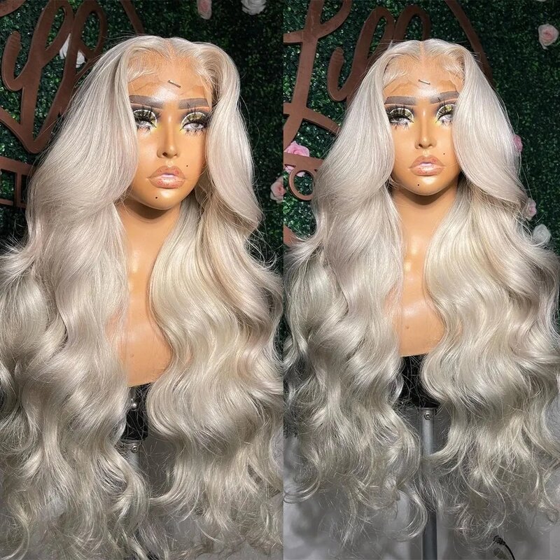 Platinum Blonde Body Wave 13x4 Lace Frontal Human Hair Wig For Women 60# White Color Peruvian HD Transparent Lace Wig PrePlucked