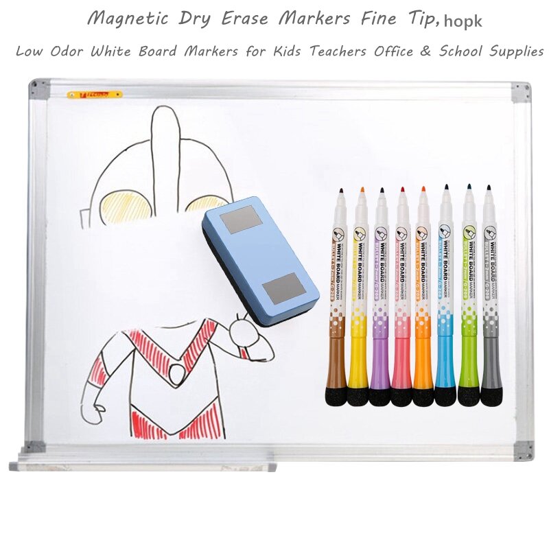 8สี Magnetic Dry Erase Markers Fine Tip แม่เหล็กกระดาษกันน้ำปากกาสำหรับเด็กครูสำนักงานโรงเรียนห้องเรียน