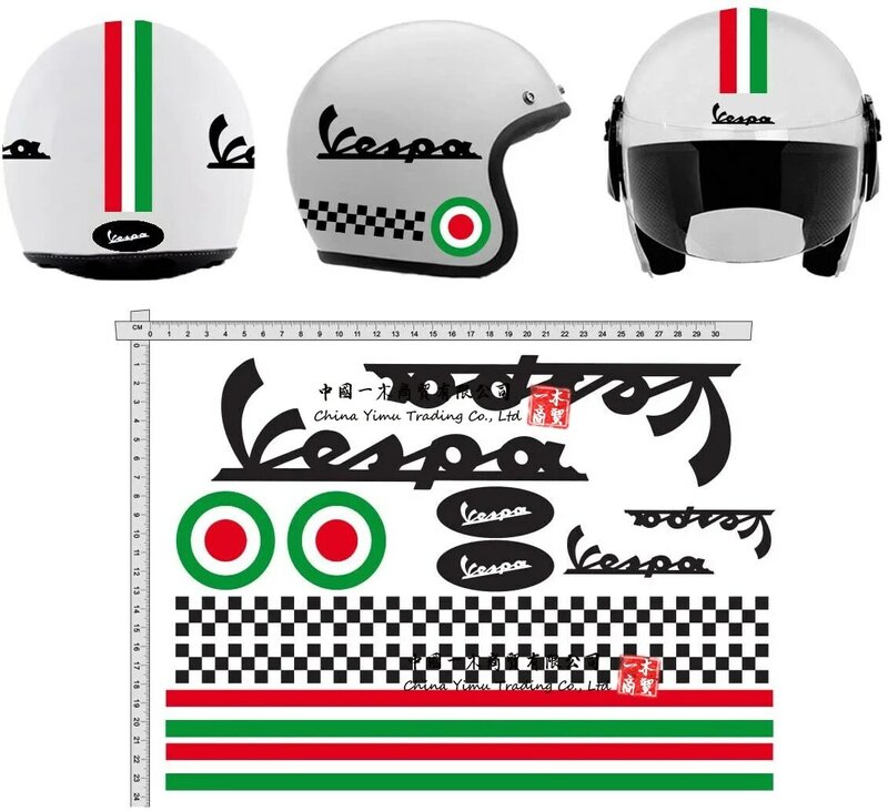 Helm aufkleber Geeignet für GamesMonkey Helm Casco Kit Vespa Rosso ROT Italia helma Viny Poliert schwarz