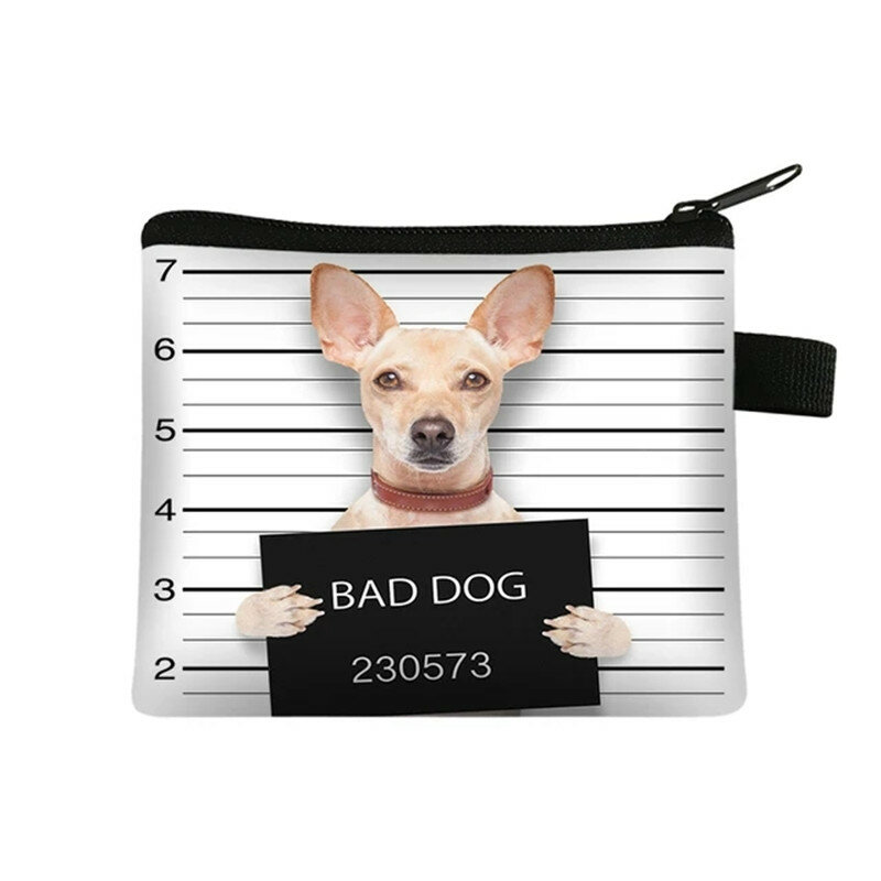 Monedero con estampado 3D de perro malo para mujer, monedero pequeño con cremallera, bonito Bulldog, a la moda