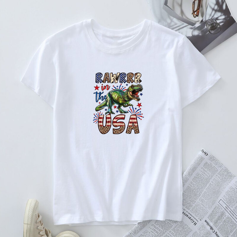 JFUNCY Women's Top Oversized Tees Short Sleeve T-shirt Woman Clothing Female Tshirt 2024 Independence Day Graphic T Shirts