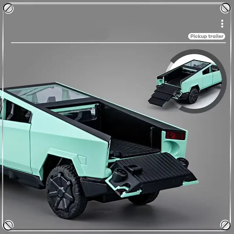 Model mobil logam paduan Pickup truk siber Tesla 1/32 diecast kendaraan truk mobil Model suara lampu mainan anak hadiah dengan koper