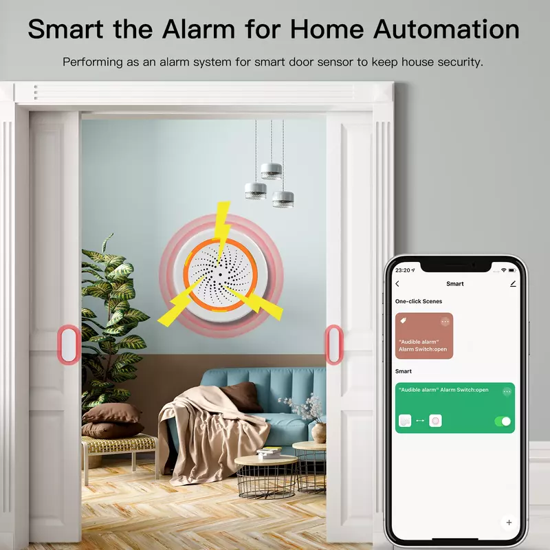 MOES Tuya WiFi inteligentny syrena Alarm dźwiękowy i świetlny czujnik inteligentne życie syrena Alarm dźwiękowy inteligentny System alarmowy do domu nie wymaga piasty