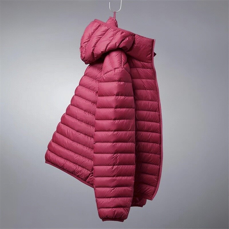 Zimowe męskie płaszcze bufiaste kurtki lekkie wodoodporne z kapturem nieformalne okrycie wierzchnie ciepłe Ultra-cienkie krótkie długa parka Plus rozmiar 6XL