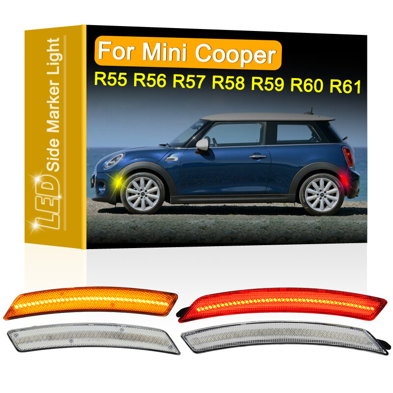 4Pcs Clear Lens Front Amber Rear Red LED Side Marker Lamp Assembly For Mini Cooper R55 R56 R57 R58 R59 R60 R61 Parking Lights
