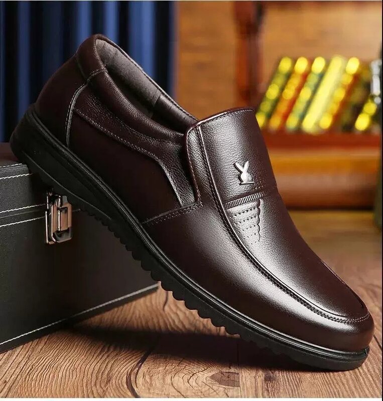 Туфли мужские кожаные деловые, лакированная кожа, дышащие, мягкая подошва, классические, для мужчин среднего и пожилого возраста