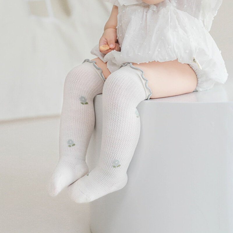 Calcetines largos transpirables hasta la rodilla para niñas pequeñas, medias elásticas florales de princesa, protección contra mosquitos