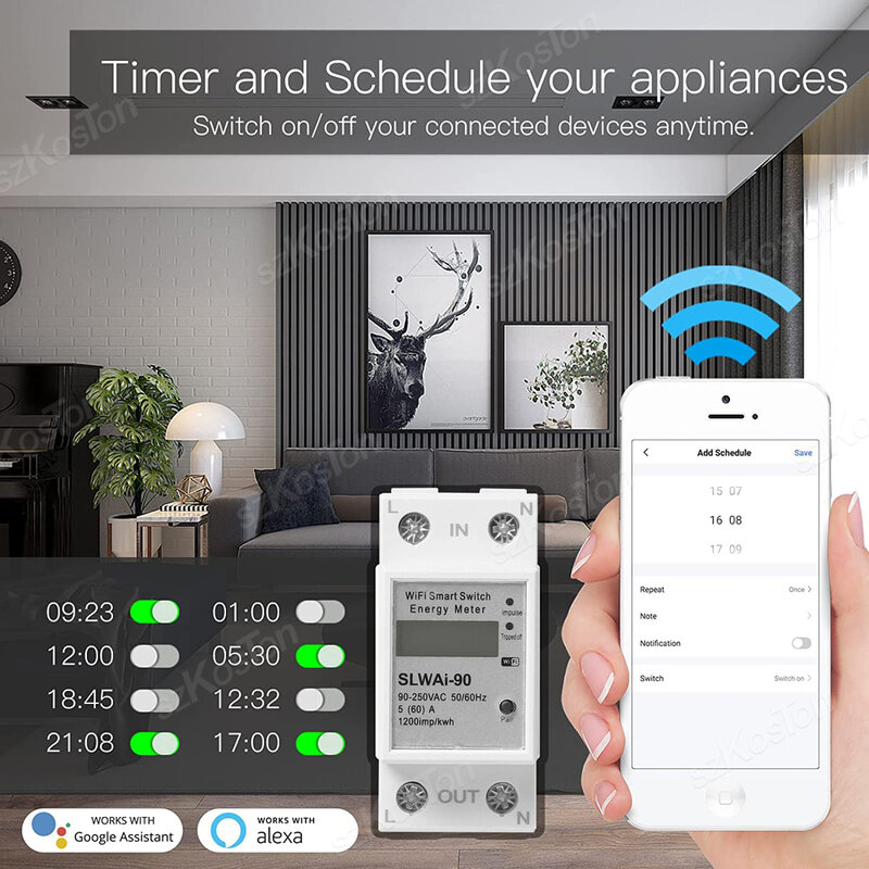 Wifi Smart Energy Monitor monofase Din Rail Tuya Power Meter consumo Kwh Meter Smart life funziona con Alexa Google Home