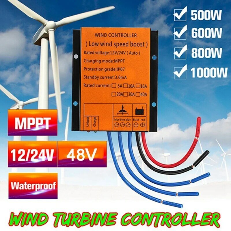 وحدة تحكم شحن MPPT لمولد عنفة الرياح ، سرعة رياح منخفضة ، 3 مراحل ، 12 فولت ، 24 فولت ، بليو ، 20A