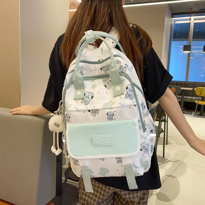 Printing School Bags for Girls Teenagers Cute Cartoon Middle Student Backpack Women Nylon Campus Leisure Japanese Bagpack