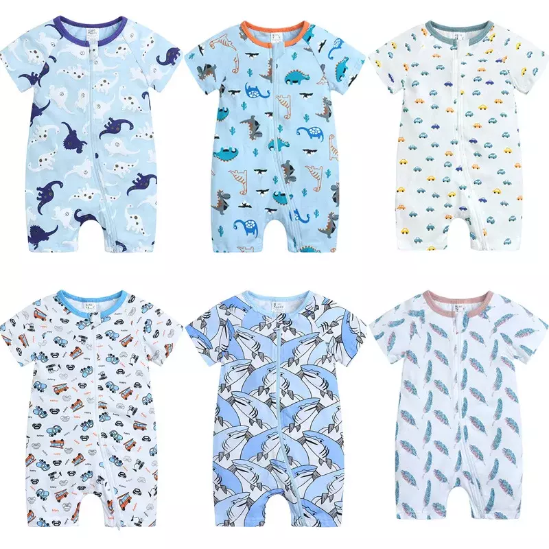 2024 Neugeborene Unisex Kleidung Kurzarm Baby Stram pler Stram pler Sommer Säugling Pyjama Baumwolle Jungen Mädchen Overall Kostüm Bodysuit
