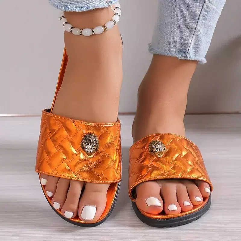 KURT G sepatu wanita desainer mewah sandal sol lembut musim panas 2023 pakaian luar besar warna-warni sandal sol tebal kepala elang