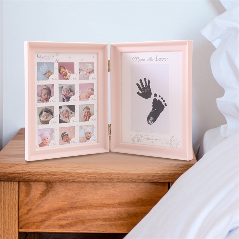 67JC Newborns Keepsake Growth Document Picture Frame Footprint Handprint Photo Frame Boutique Collection 1st Birthday Gift