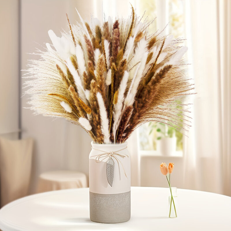 Ramo de flores de Pampas secas naturales, florero de boda esponjoso, cola de conejo, hierba Kirin, decoración de adorno de Mesa para el hogar