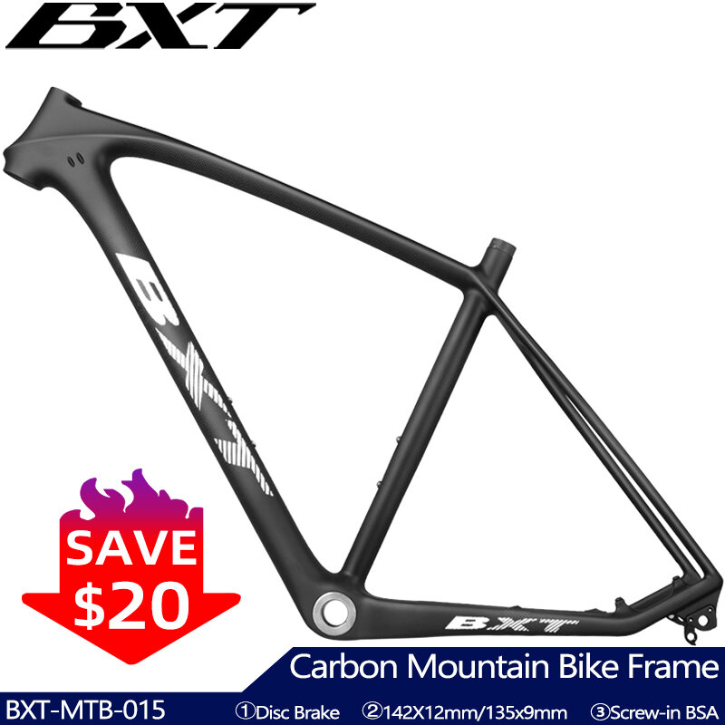 BXT-Cadre de vélo de montagne en carbone T1000, 29 pouces, 142x12 ou 135x9mm, frein à disque