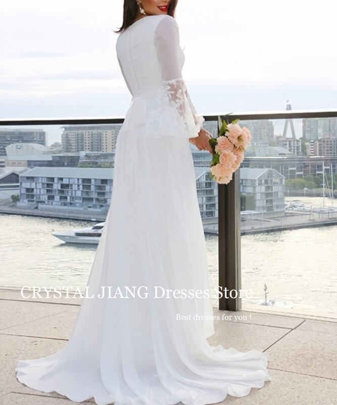 Элегантное Длинное Свадебное платье с V-образным вырезом и длинными рукавами