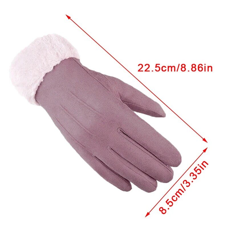 Winter Female Cashmere Warm Suede Leather Cycling Mittens Thick Velvet Plush Wrist Women Touch Screen Driving Gloves