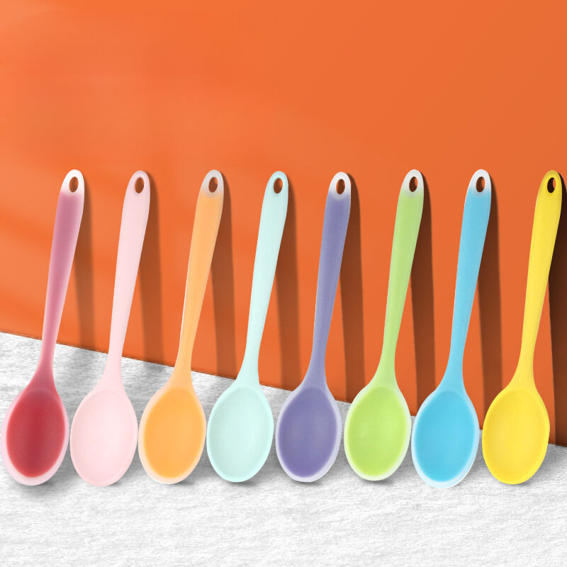 الملونة سيليكون ملعقة مقاومة للحرارة غير عصا الأرز ملاعق أدوات المطبخ أدوات المائدة التعلم ملعقة الطبخ المطبخ أداة المائدة