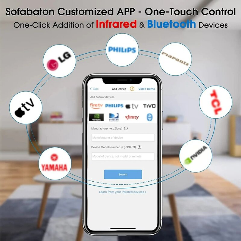 SofaBaton-Controle remoto universal com aplicativo personalizável, controle remoto inteligente tudo-em-um, compatível com TV, Soundbar, Streaming Play, U2