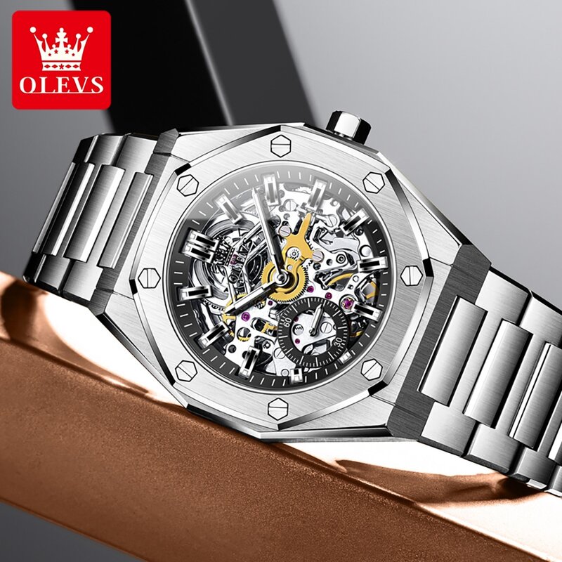 OLEVS-relojes de alta calidad para hombre, reloj mecánico automático a la moda, movimiento de precisión Original, resistente al agua, luminoso