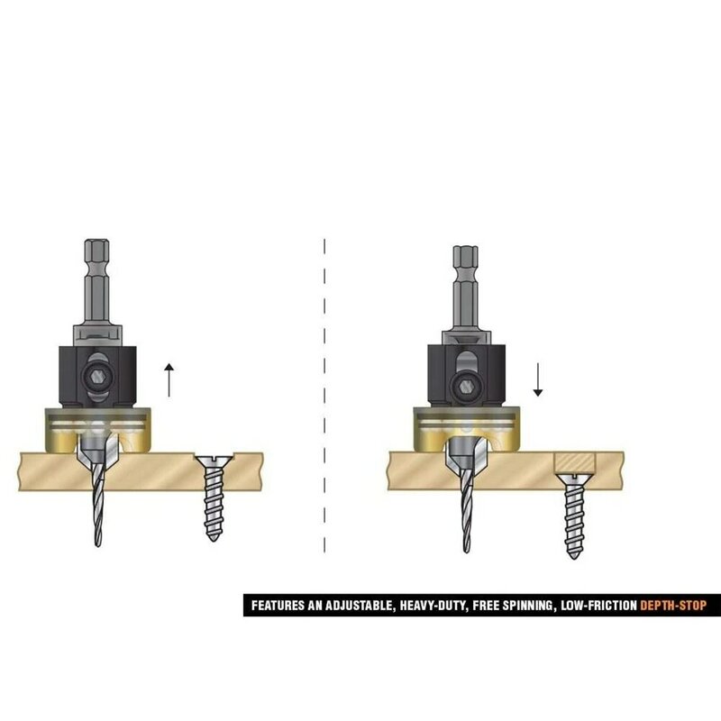 Taladro avellanador para carpintería con punta de carburo, profundidad ajustable, rodamiento de bolas sin empuje para broca avellanadora de 3/8x3/32x1/4