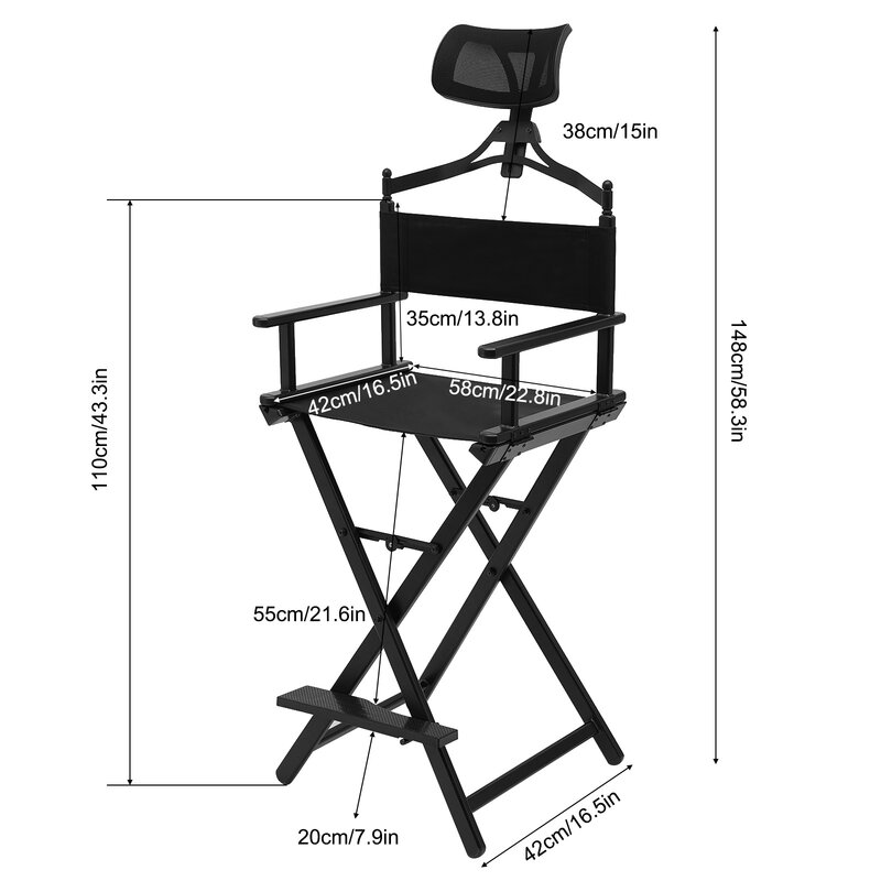 Tall Director Chair Salon Makeup Folding Artist Stool Chair X-shaped Support USA Tall Folding Directors Chair Makeup Artist