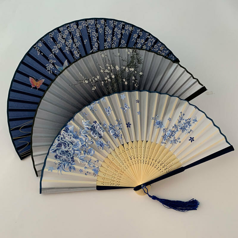 Estilo vintage Silk Folding Fan Chinês Japonês Padrão Arte Artesanato Presente Casa Decoração Ornamento Dança Mão Ventilador Roupas Acessório