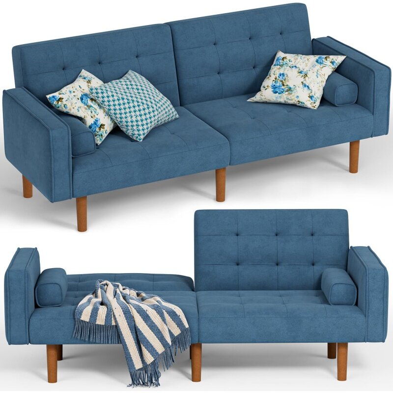 YESHOMY-conversível secional Sleeper Couch, Futon sofá-cama, Splitback Loveseat com pernas cônico, pequeno salão para viver R, 74"