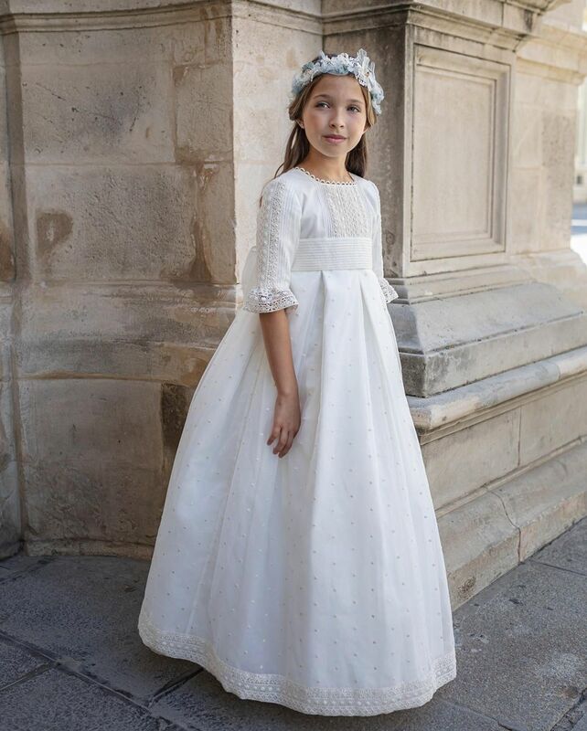 FATAPAESE-Vestido Renda Branco com Cinto de Fita, Vestido Linha Um Algodão, Vestido Princesa Vintage, Festa de Casamento, Comunhão