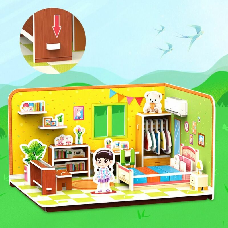 Paper Cartoon 3D Puzzle 3D Educational Paper Puzzle Toys Kitchen Handmade Handmade Puzzle DIY Room Girls