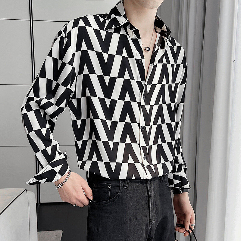 2023 Herbst mode gedruckt locker sitzendes Hemd für Männer hochwertige Langarm-Freizeit hemden Streetwear Social Party Bluse