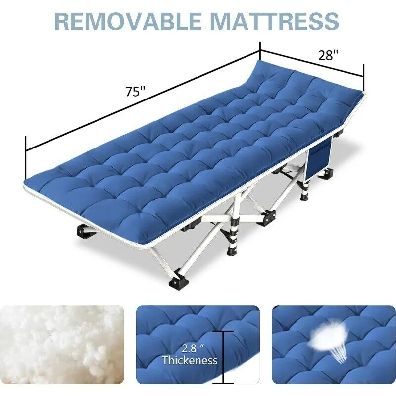 GETOVIN Cot XL ranjang berkemah, tempat tidur berkemah lipat dengan bantalan tebal ukuran besar 450LBS (beban maksimal) nyaman dobel