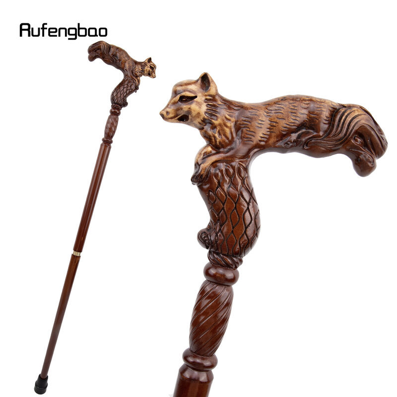 Fox Brown Wooden Fashion Walking Stick Decorative Vampire Cospaly Party Wood Walking Cane Halloween Mace Wand Crosier 93cm