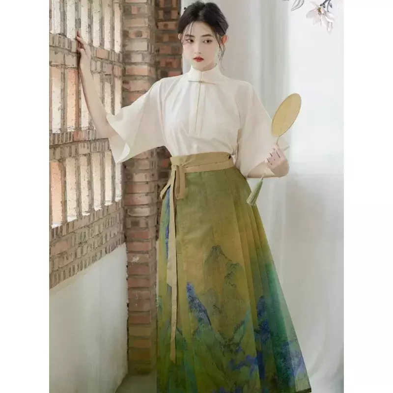Elegant Black Short Sleeve Hanfu Blouse Chinese Skirt for Women Horse Face Skirt Daily Wear ханьфу современный Prom Dresses