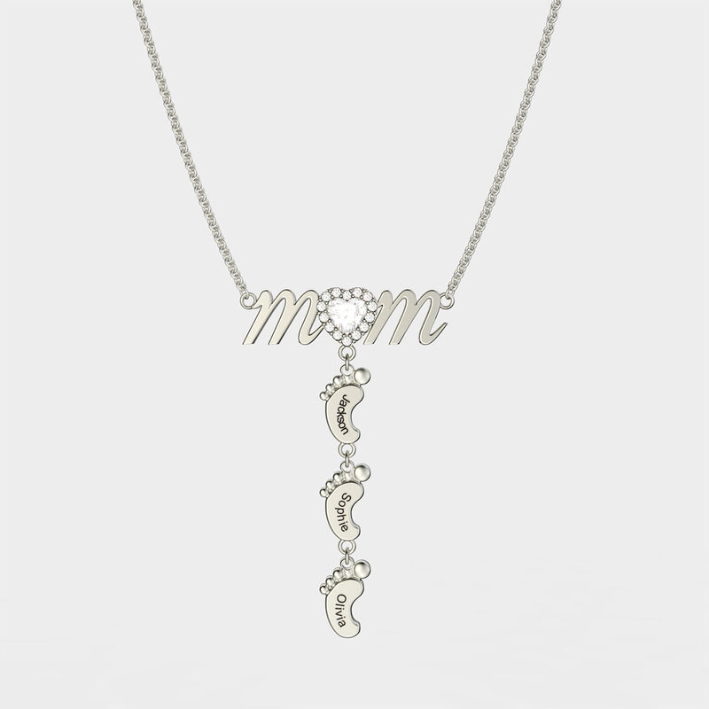 Personalized Mothers Day Jewelry Gift  Custom Names Necklace Feet Pendants Necklace  Mom Necklace  Engraved Name Necklace