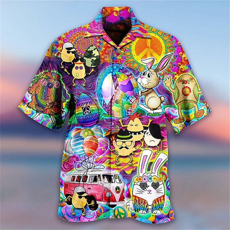 Camisa hawaiana de arcoíris para hombre, camisas divertidas de manga corta con estampado 3D, blusa informal de moda, ropa nueva