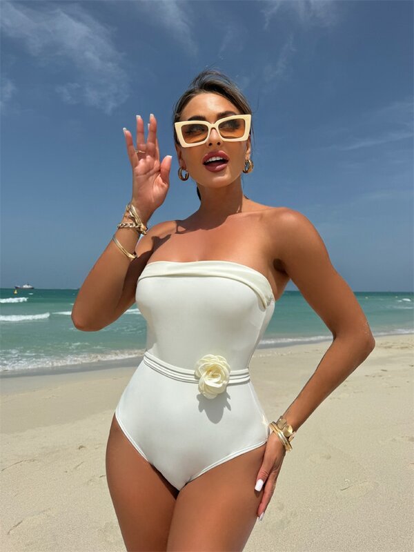 1 sztuka damski strój kąpielowy bielizna kombinezon z kwiatem 3D sznurowane letnie wakacje na plaży Sexy codzienne gorąca dziewczyna Streetwear