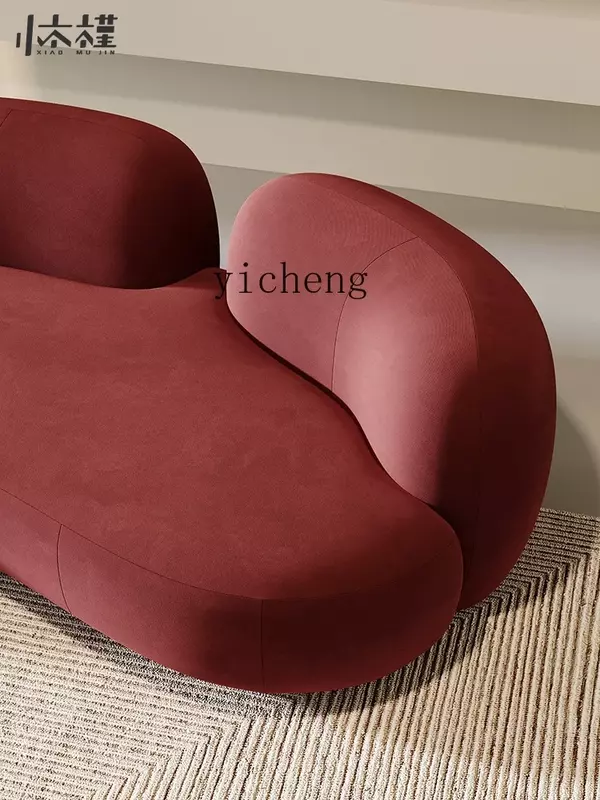 Кремовый креативный тканевый изогнутый диван для маленькой квартиры