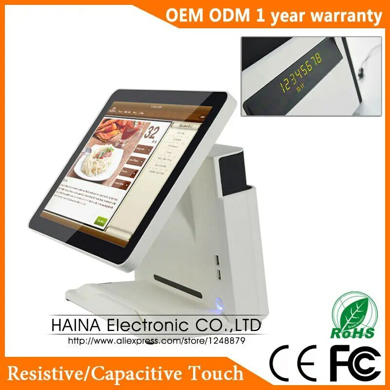 Haina-Monitor táctil capacitivo de 15 pulgadas, Terminal de sistema POS con HDMI, VGA, interfaz USB para restaurante Koisk