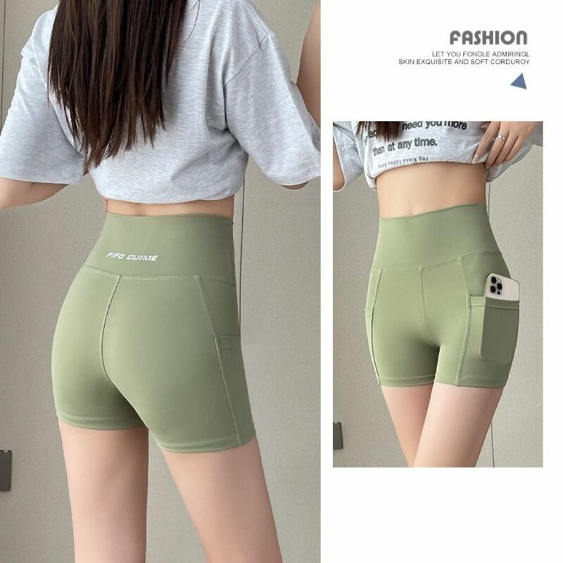 Elastic Biker Shorts with Pockets Seamless Breathable Women Workout Shorts Peach Butt Slimming Tummy Control Body Shaper