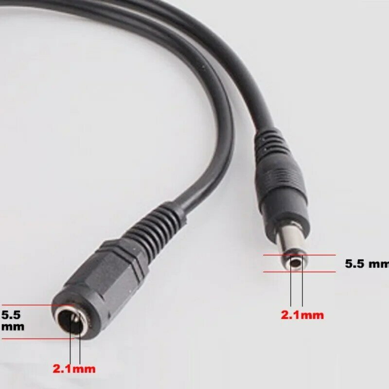 DC12V Power Extension Cable 2.1*5.5mm Connector Male To Female For CCTV Security Camera Black Color 16.5Feet 5M 10m power cable