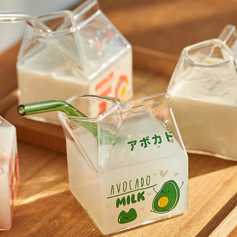300 mltrasparente quadrato scatola del latte tazza di vetro forno a microonde può riscaldare creativo casa cucina stoviglie forniture stile giapponese