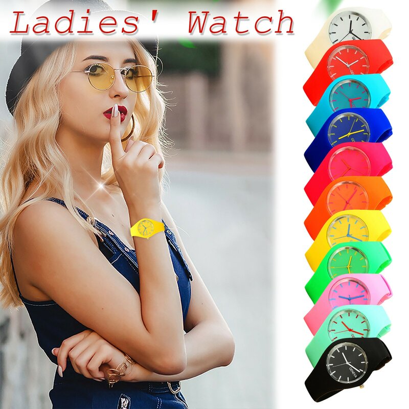 Jam tangan kuarsa tali silikon kasual modis wanita jam tangan Jelly berwarna permen fesyen wanita jam tangan gelang Quartz wanita