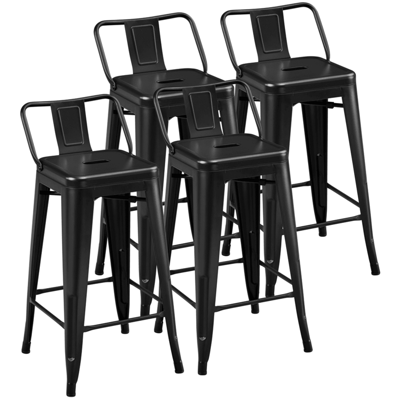 26 Inch Metal Bar Stools with Backs, Black Dining Chairs