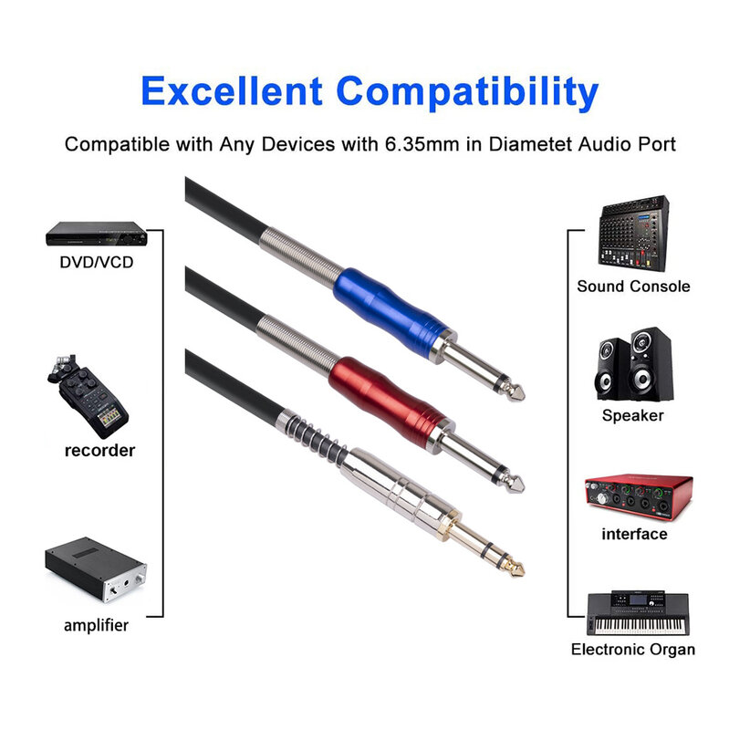 Cable de Audio estéreo de carbono de 6,35mm, Conector de micrófono chapado macho a doble 6,35 Mono, BLS0201, puerto de pantalla, Cable de Audio para vídeo, PC, portátil y TV