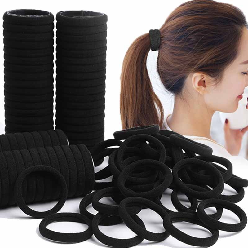 100 pçs/lote alta elastic hairband para meninas preto sem costura de borracha laços rabo de cavalo titular scrunchies cabelo acessórios